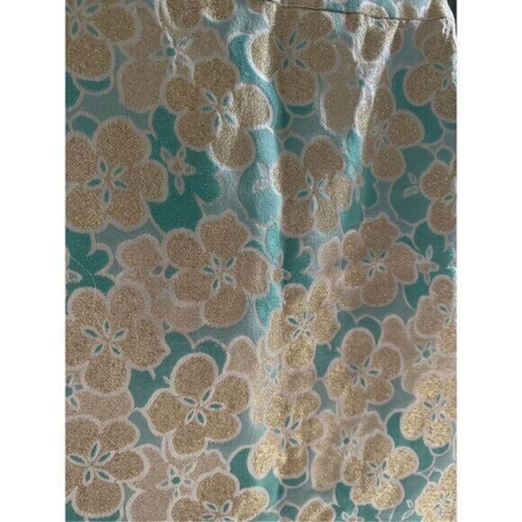 Antonio Melanie Metallic Pencil Skirt Women’s Size 0 Teal Gold Floral Brocade - Picture 4 of 9